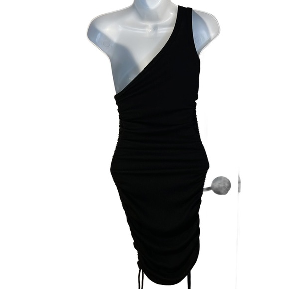 Forever 21 Juniors Size Medium Black Ribbed Body-con Ruched Dress - Picture 2 of 5